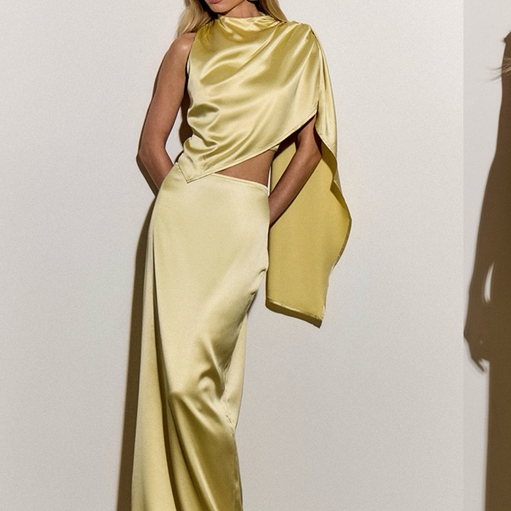 PrettyLittleThing Yellow Satin Wedding Dress